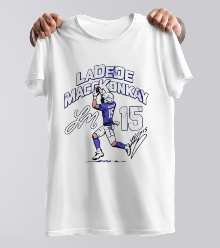 Ladd McConkey 15 Los Angeles Chargers Player Signature And Action Pose T-Shirt