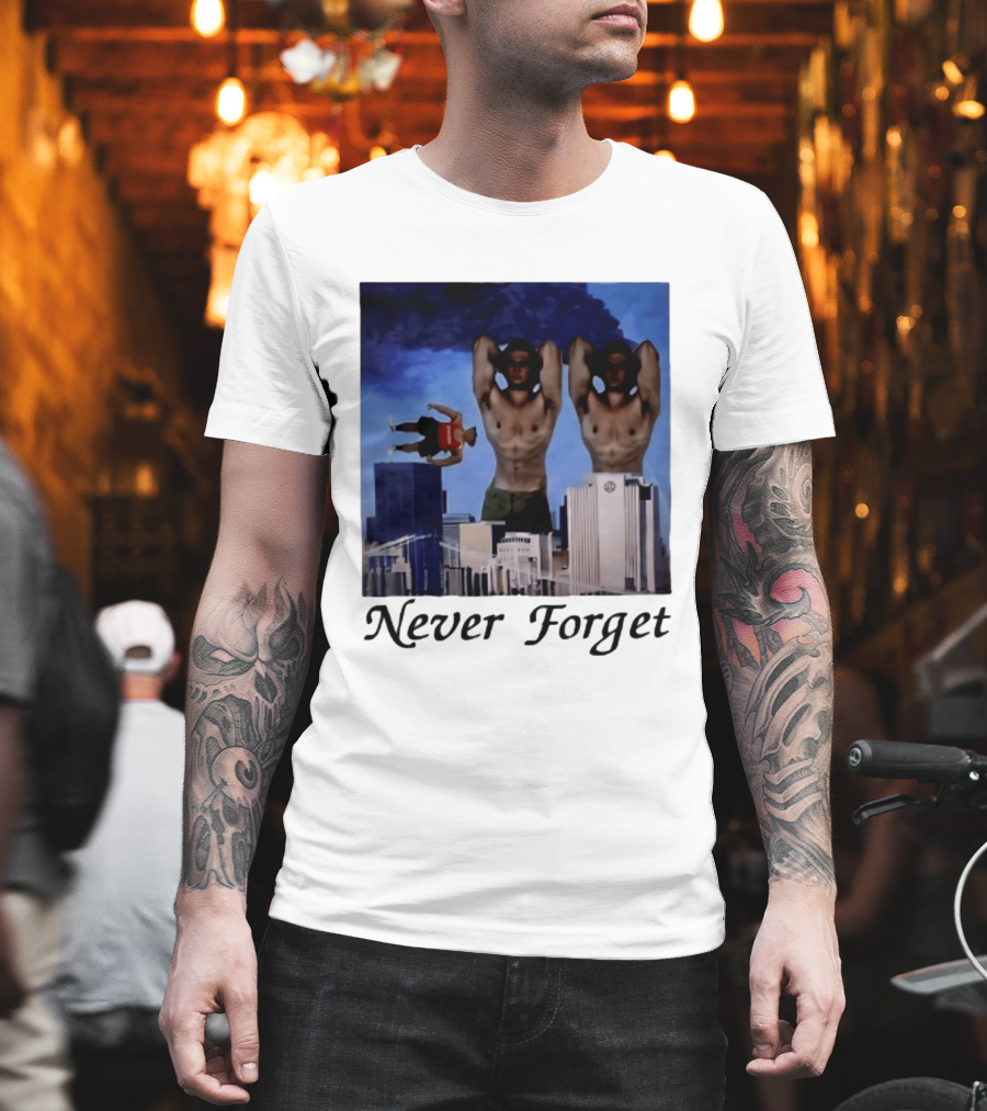 Never Forget 9 11 Internet Meme Edgy Humor Floating Character Twin Towers T-Shirt