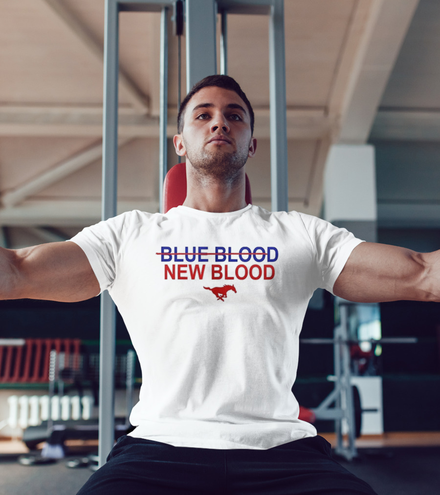 Ricky Shanklin Wearing SMU Mustangs Dallas 1911 No Blue Blood New Blood Two Sided T-Shirt