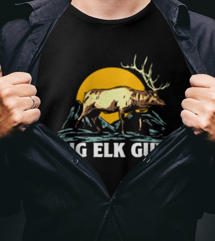Big Hunting Guy Store Big Elk Guy Hunting Hat Elk Mountain Sun Scene T-Shirt