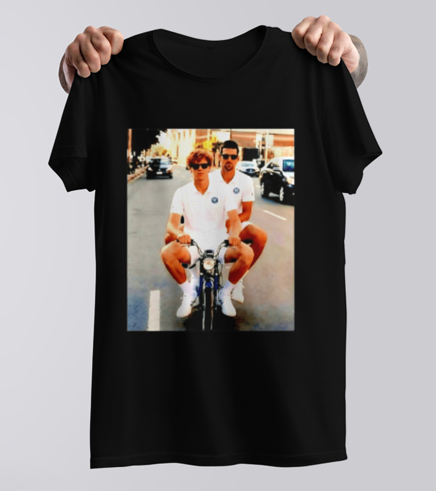 Jannik Sinner Novak Djokovic 2026 Motorcycle Ride Tennis Stars T-Shirt