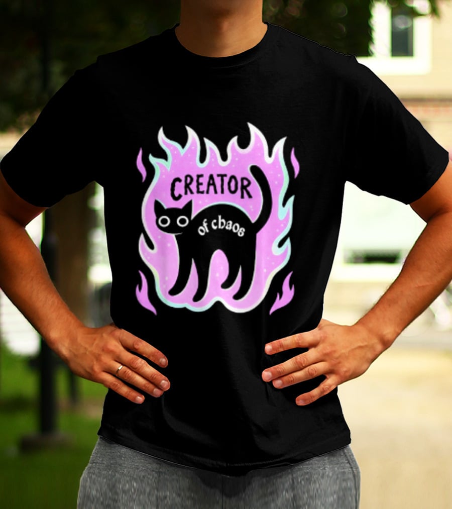 Creator Of Chaos Black Cat Witchy Purple Flame T-Shirt