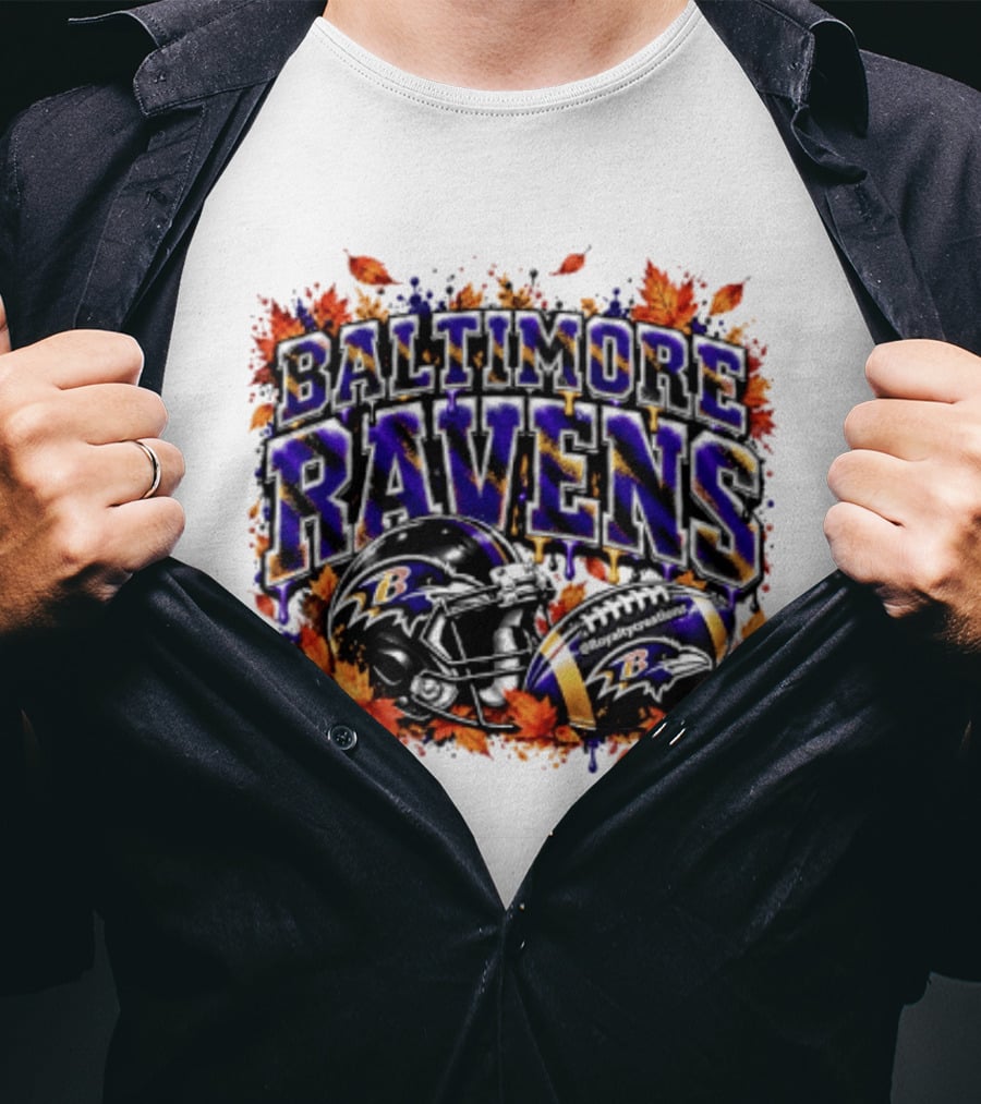 Baltimore Ravens Football Helmet Leaves Halloween 2026 T-Shirt
