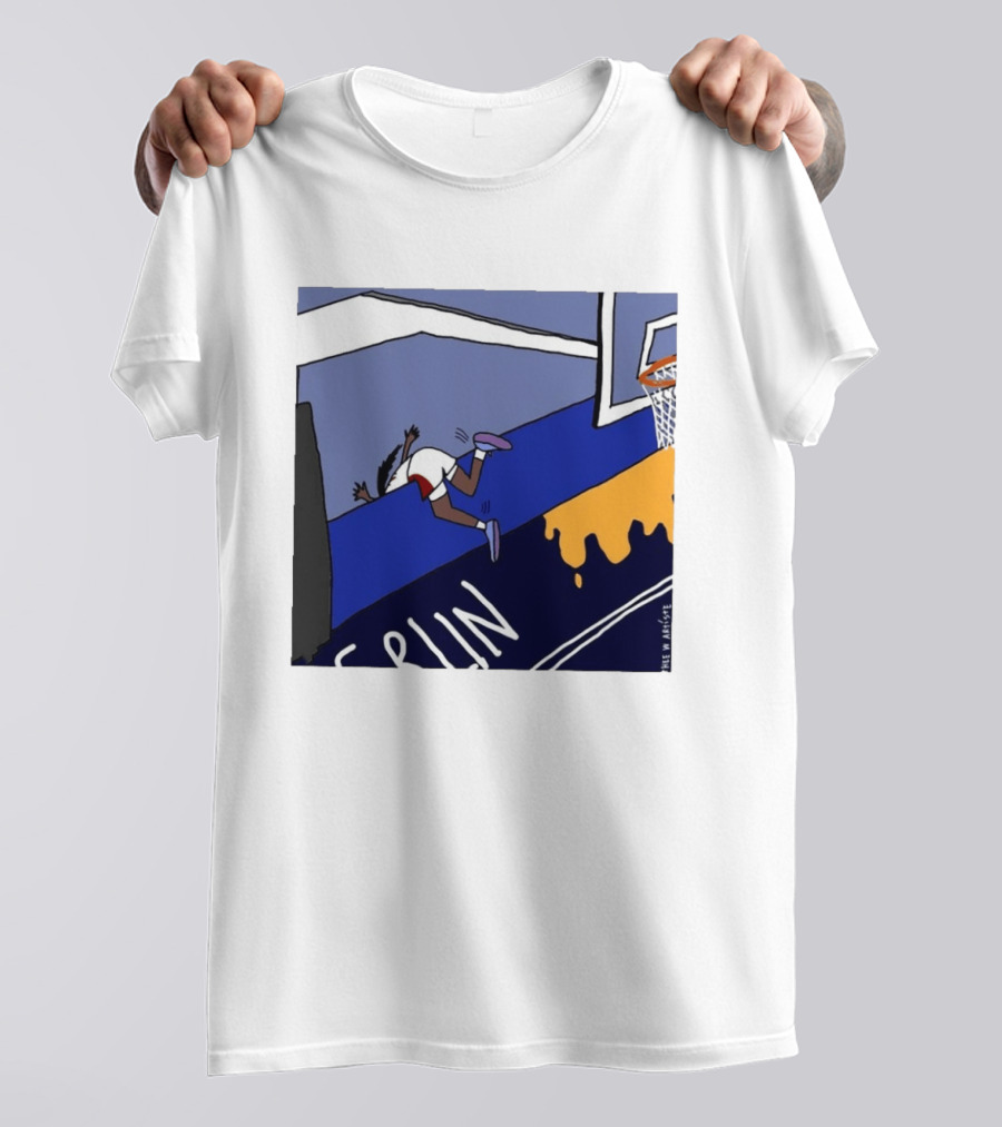Basketball Player Diving Off Court Cartoon NBA Fan Art By Reuben Armstrong T-Shirt
