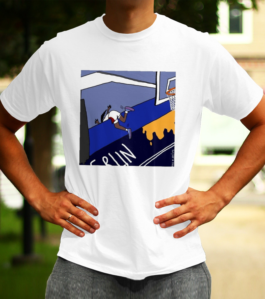 Basketball Player Diving Off Court Cartoon NBA Fan Art By Reuben Armstrong T-Shirt