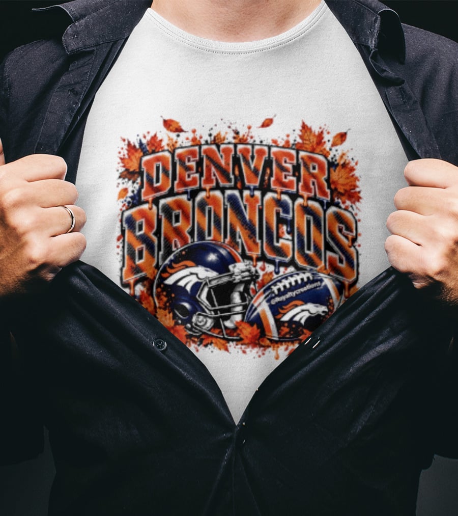 Denver Broncos Football Helmet Autumn Leaves Halloween 2026 T-Shirt