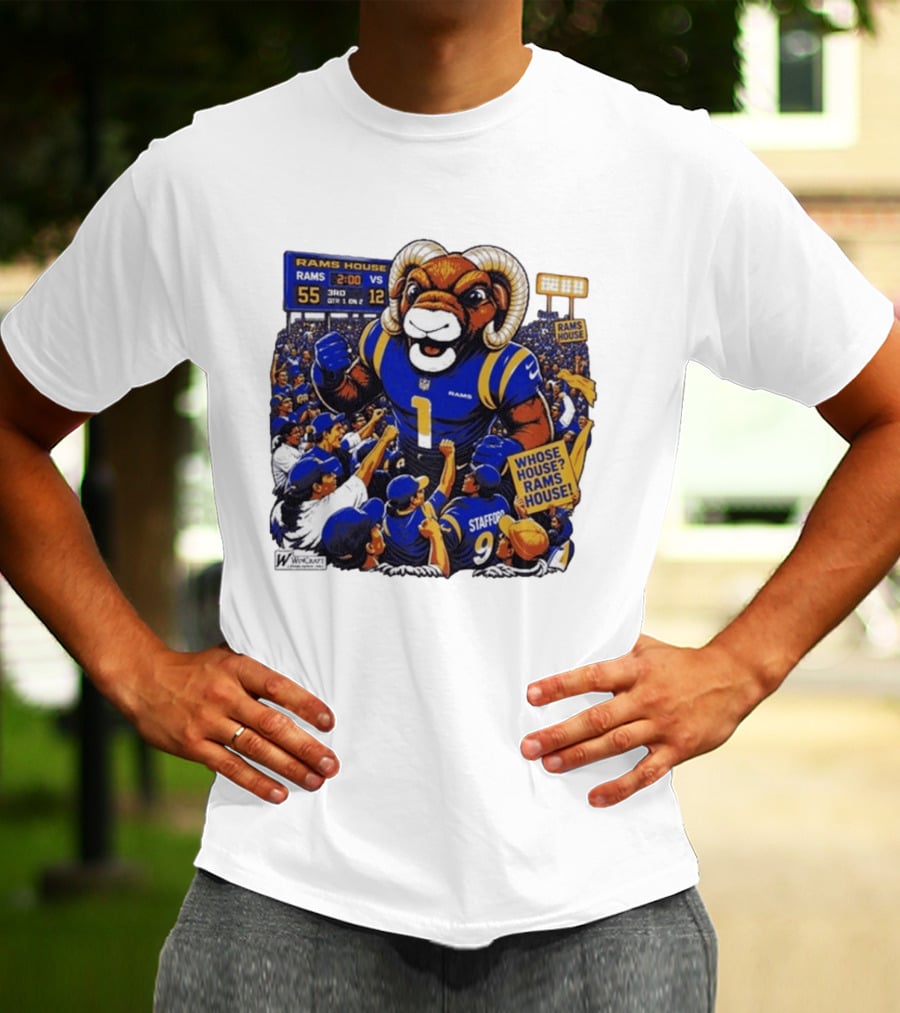 Rams House Rampage Cartoon Scoreboard Los Angeles Whose House T-Shirt