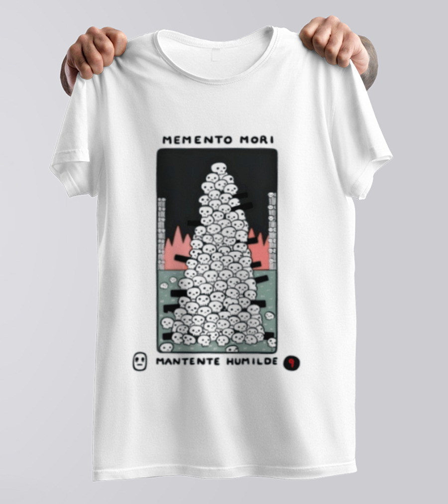 Memento Mori Mantente Humilde Stoicism Skull Pyramid Flames T-Shirt