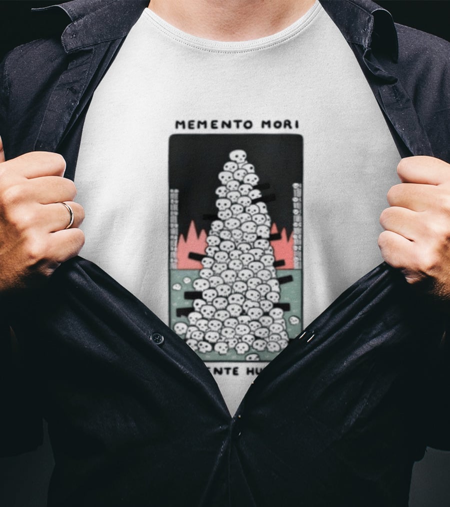 Memento Mori Mantente Humilde Stoicism Skull Pyramid Flames T-Shirt