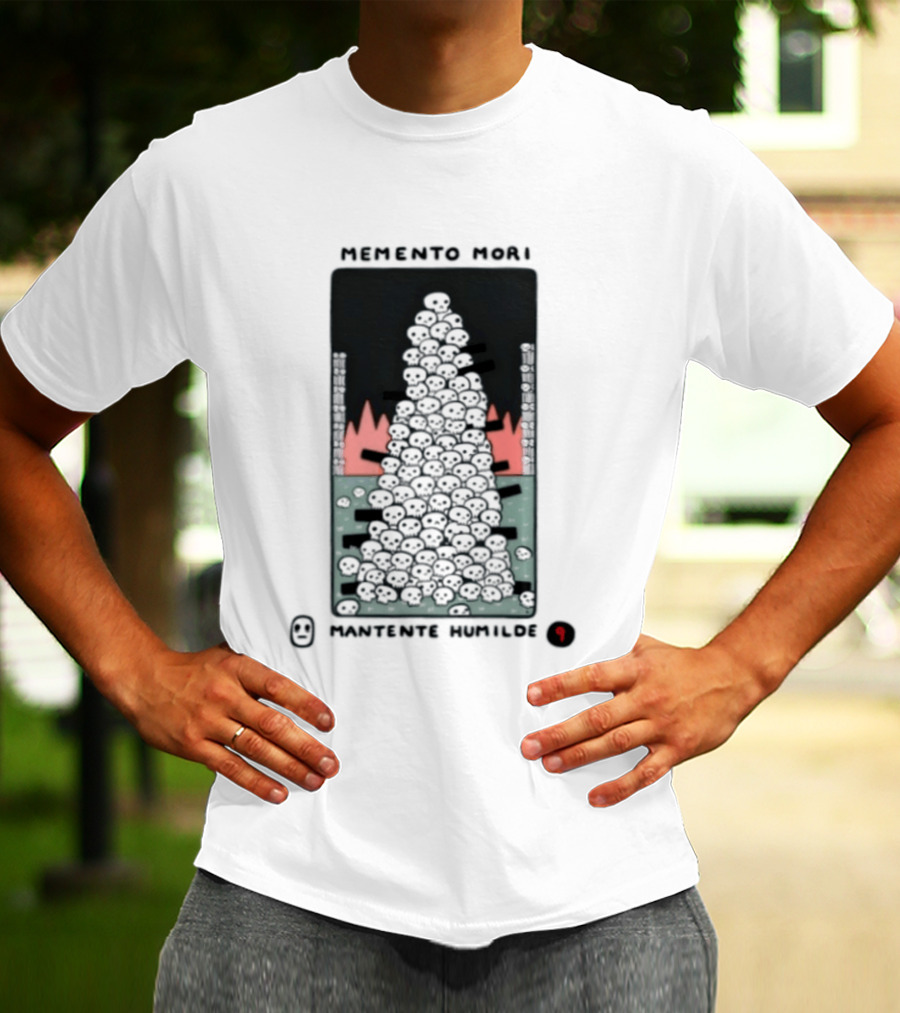 Memento Mori Mantente Humilde Stoicism Skull Pyramid Flames T-Shirt