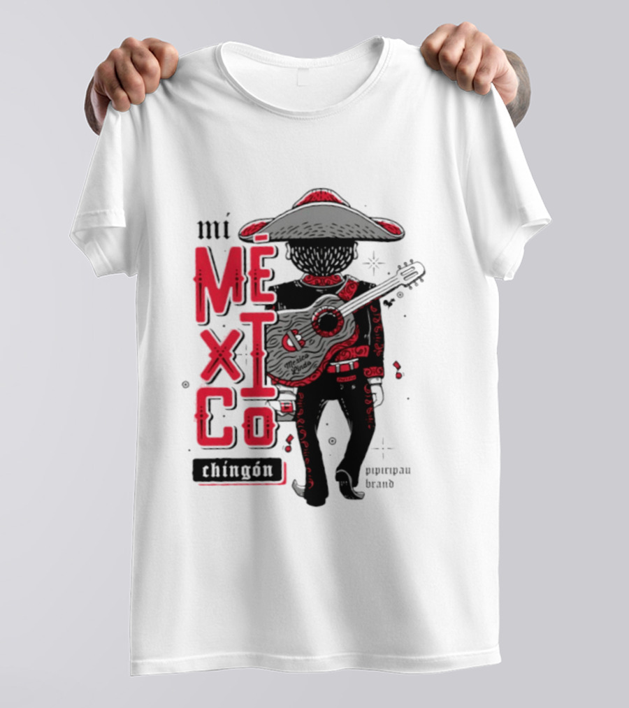 Mi Mexico Chingon Mexico Lindo Pipiripau Brand Traditional Charro Guitar T-Shirt
