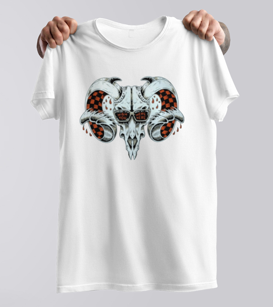 Wish You Were Here Ram Skull Pink Floyd Sunglasses Checkerboard T-Shirt