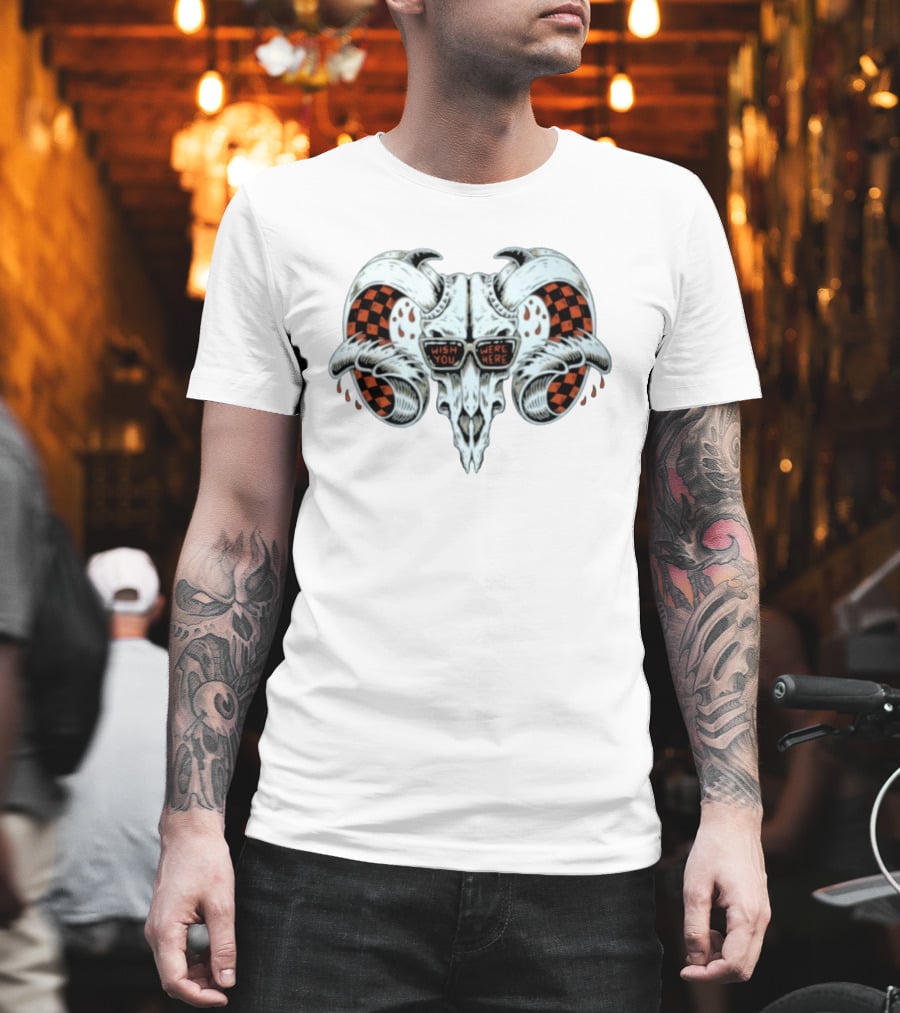 Wish You Were Here Ram Skull Pink Floyd Sunglasses Checkerboard T-Shirt