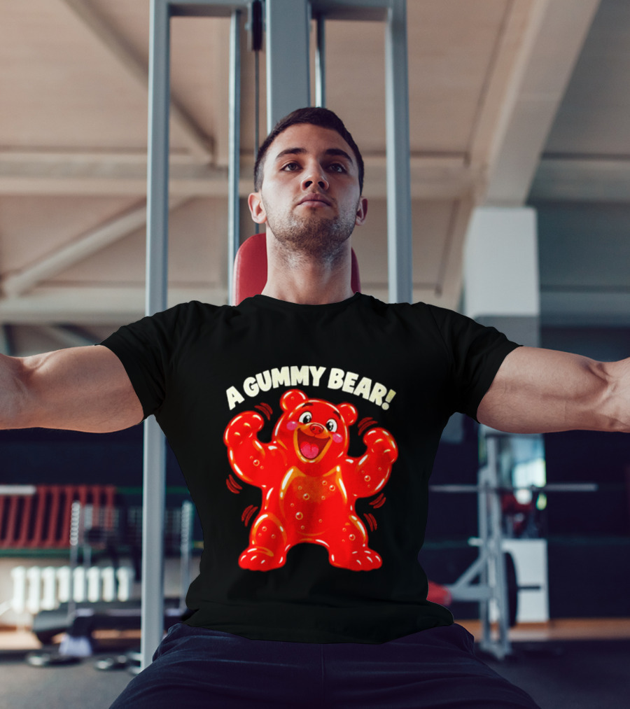 A Gummy Bear Candy Cartoon Enthusiastic Red Bear With Cheery Expression T-Shirt
