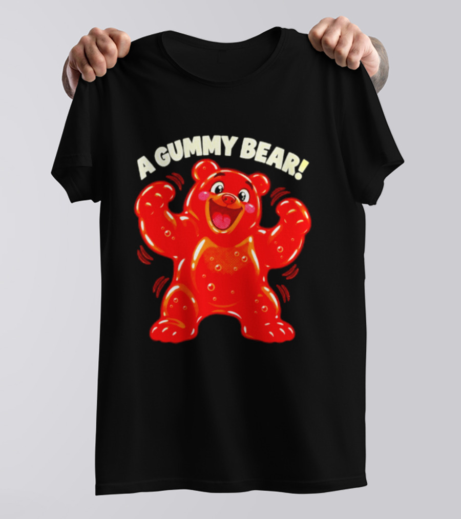 A Gummy Bear Candy Cartoon Enthusiastic Red Bear With Cheery Expression T-Shirt