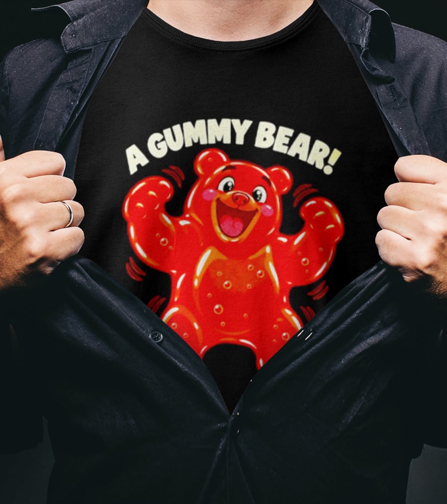 A Gummy Bear Candy Cartoon Enthusiastic Red Bear With Cheery Expression T-Shirt