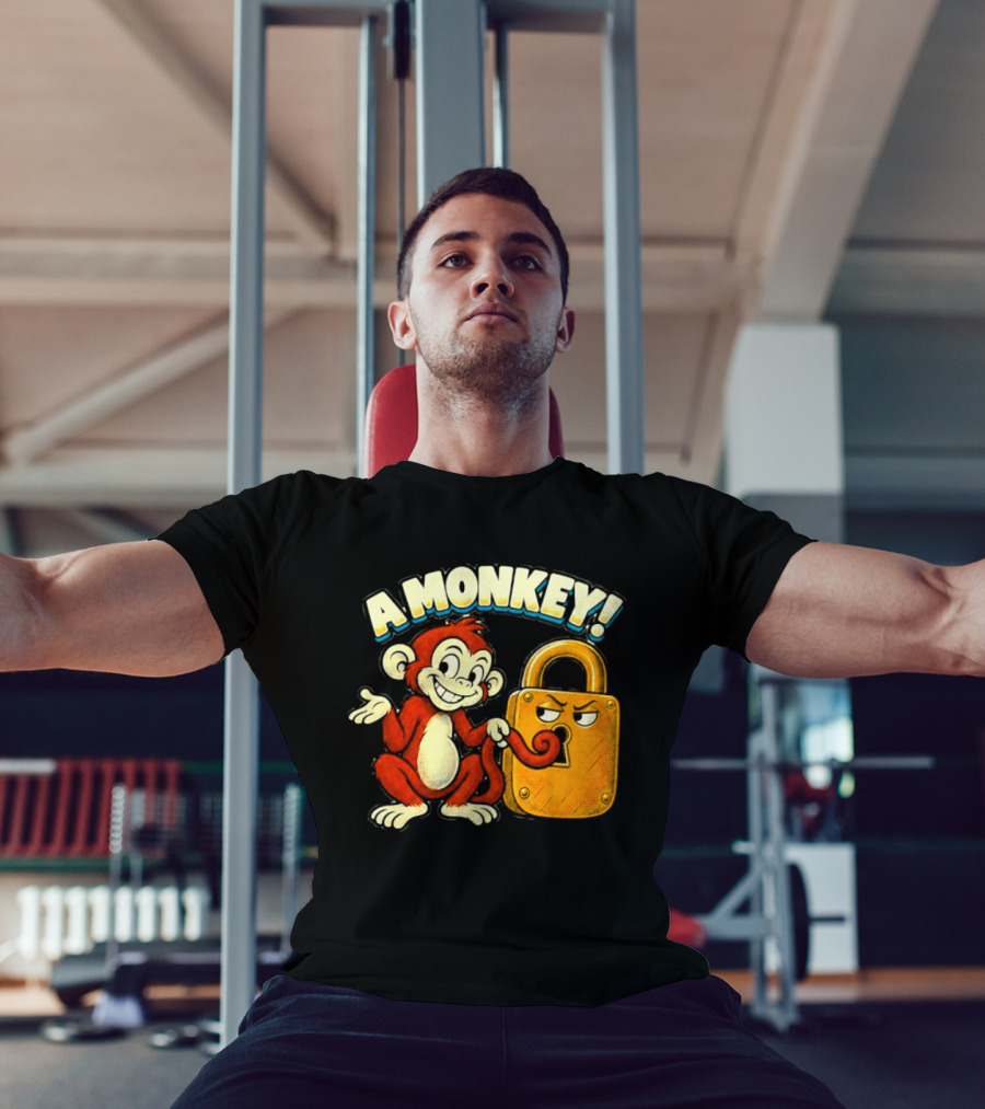 A Monkey And Padlock Playful Cartoon T-Shirt