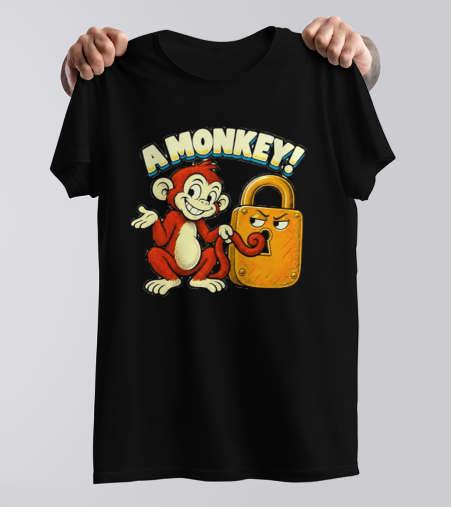 A Monkey And Padlock Playful Cartoon T-Shirt
