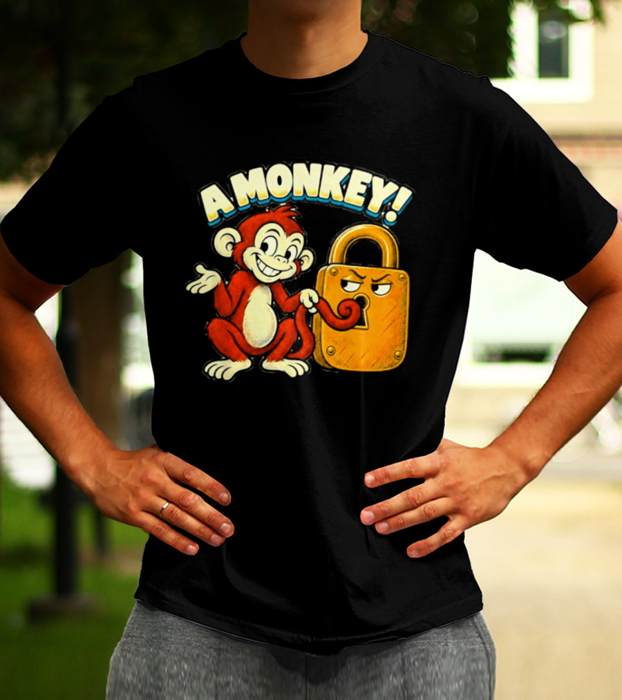 A Monkey And Padlock Playful Cartoon T-Shirt