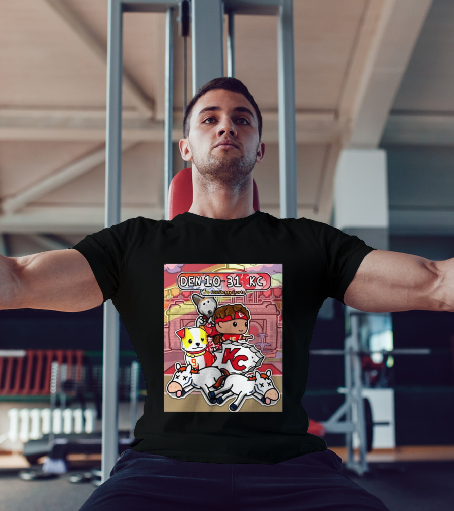 CornDoggy Sports DEN 10 31 KC Denver Broncos Vs Kansas City Chiefs Cartoon Characters And Dogs With Football T-Shirt