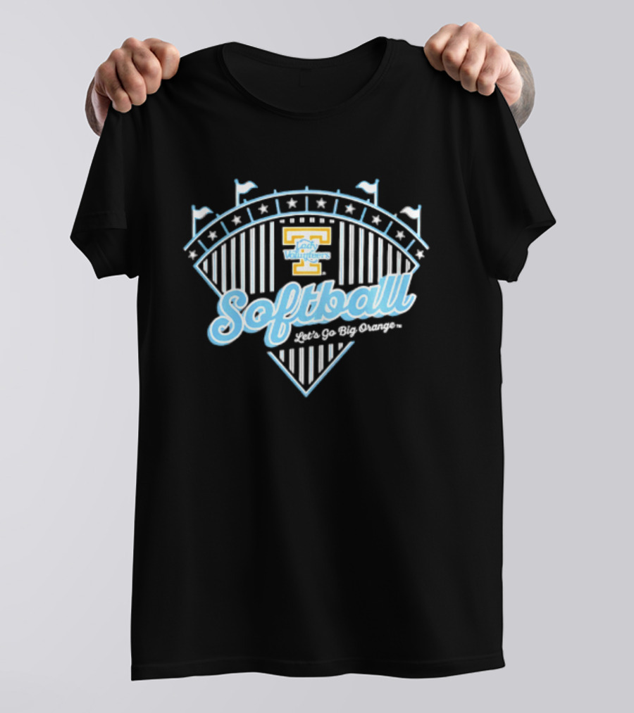 Tennessee Lady Volunteers Softball Let's Go Big Orange Stadium Flags And Stars T-Shirt