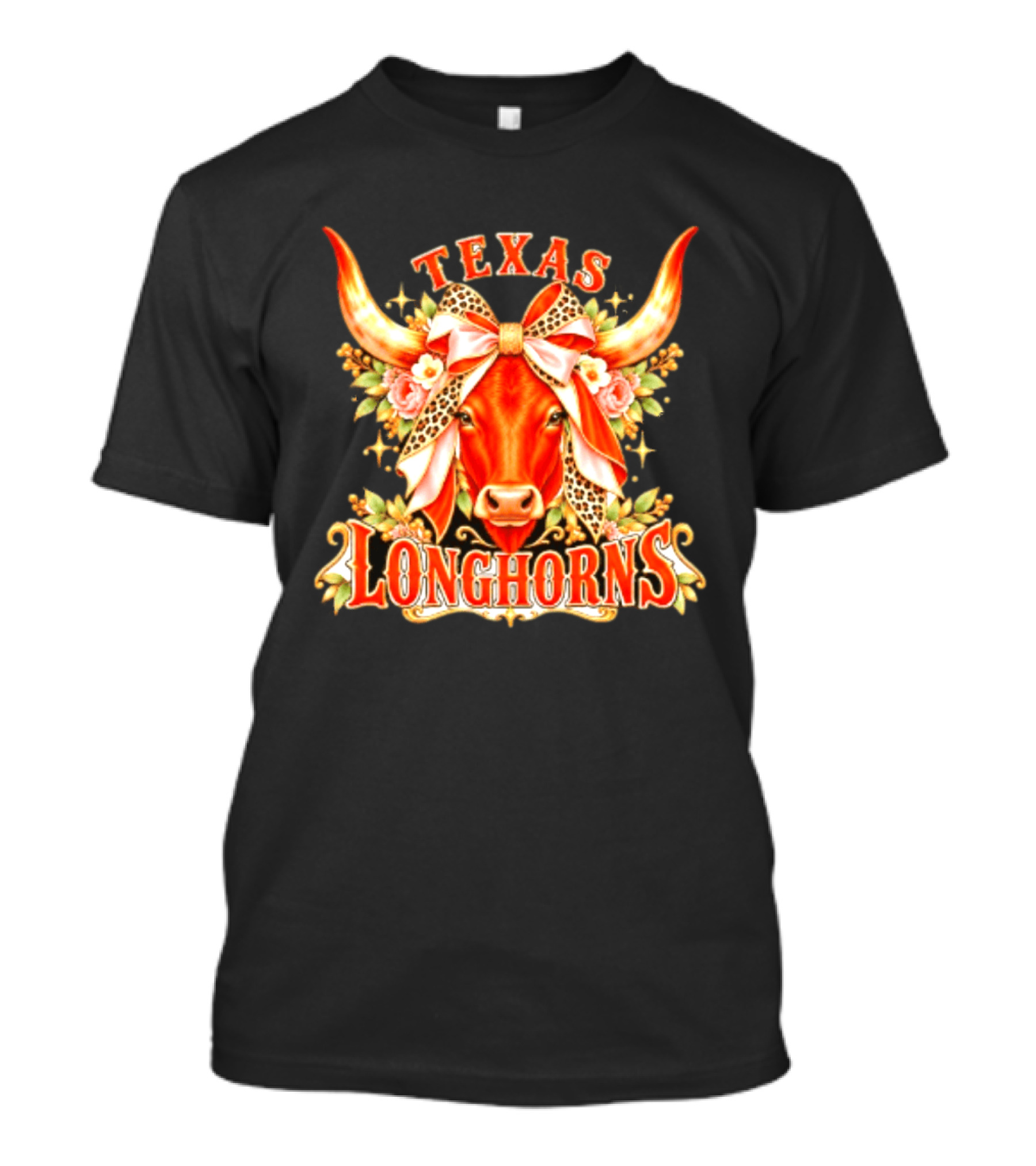 Texas Longhorns Floral Leopard Bow Cow T-Shirt