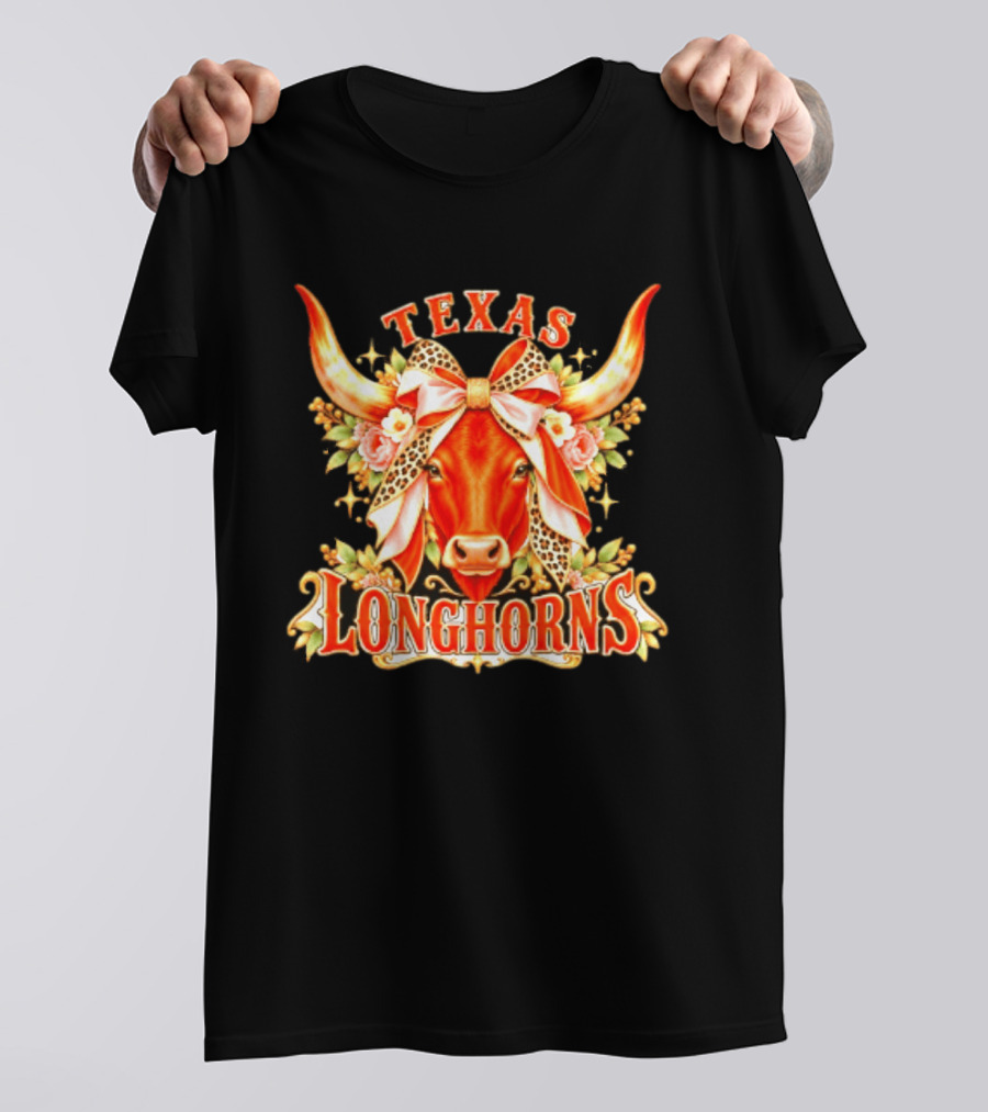 Texas Longhorns Floral Leopard Bow Cow T-Shirt