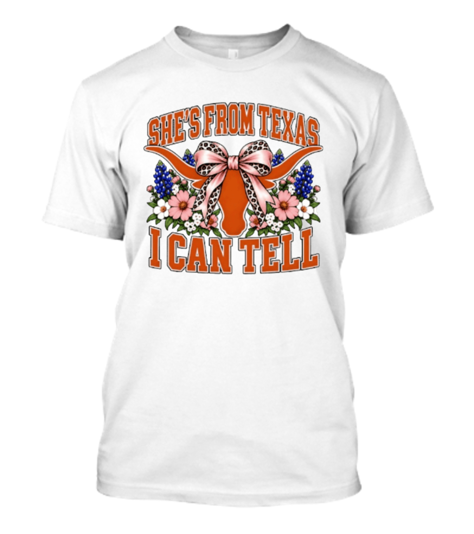 She's From Texas I Can Tell Longhorn Floral Bow T-Shirt