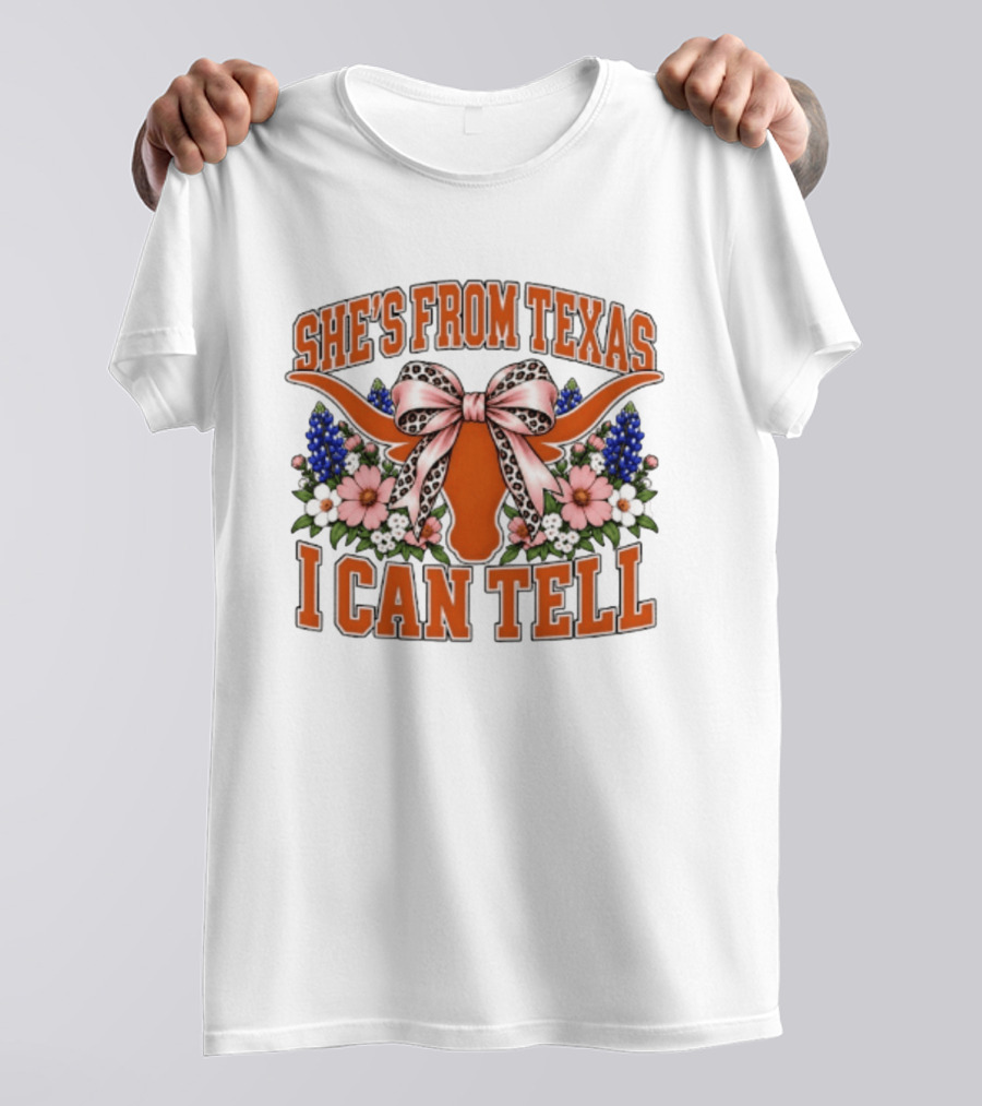 She's From Texas I Can Tell Longhorn Floral Bow T-Shirt