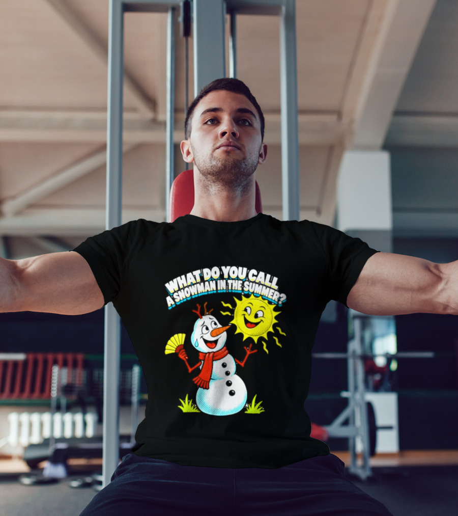 What Do You Call A Snowman In The Summer A Puddle Funny Sun And Fan T-Shirt