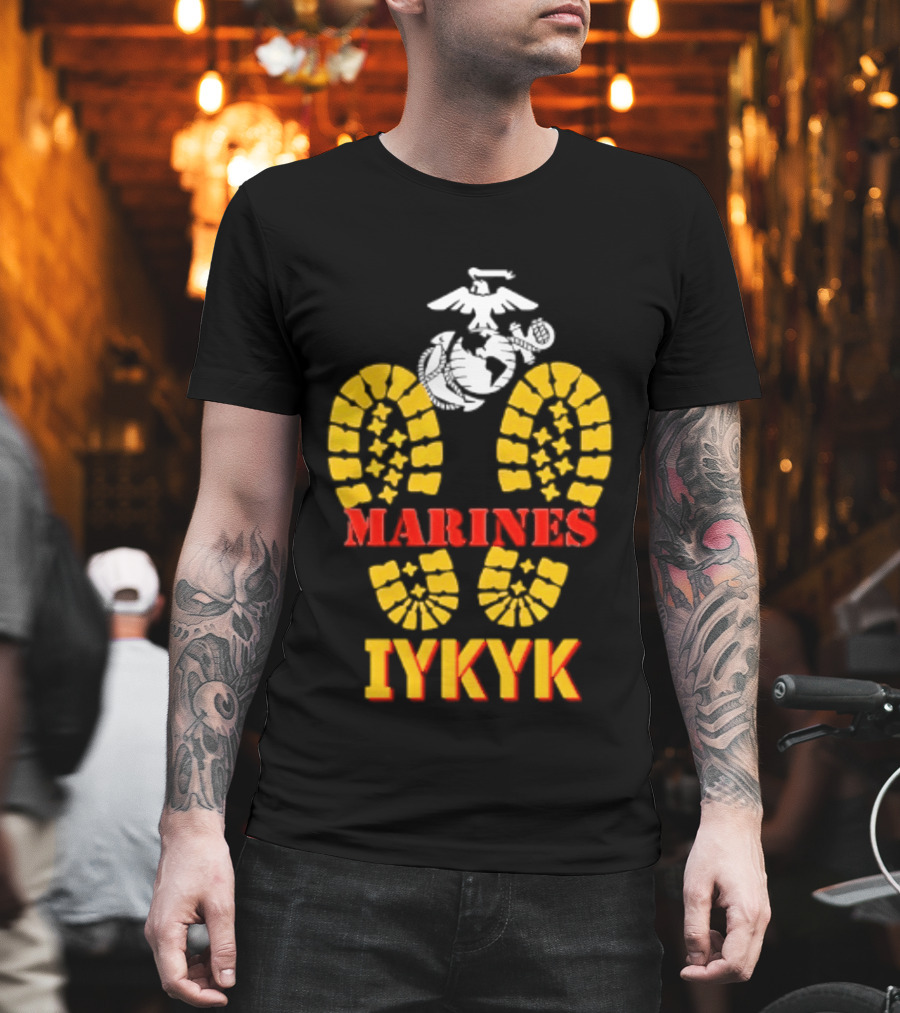 Marines IYKYK USMC Eagle Globe Anchor Boot Print T-Shirt