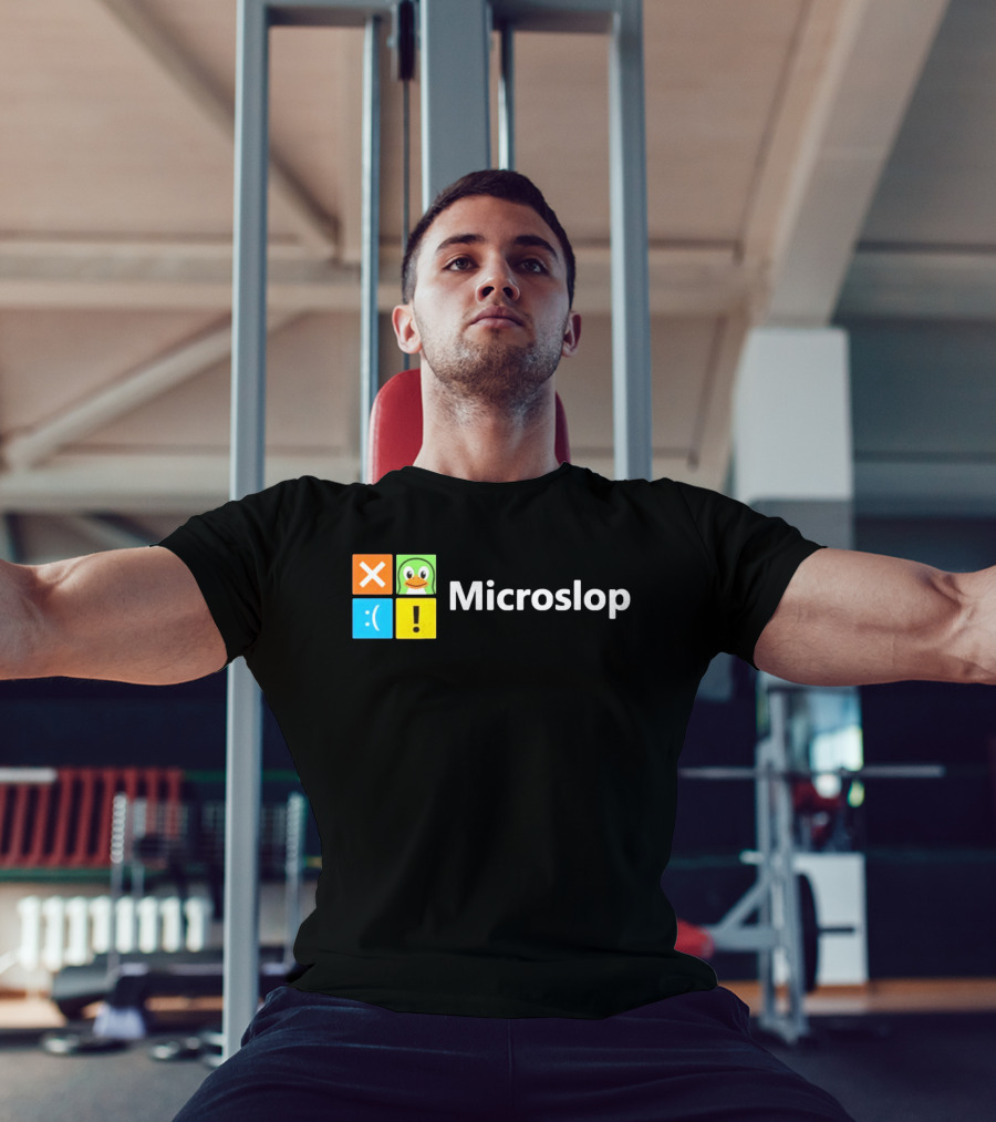 Microslop Parody Tech Developer Icons Linux Microsoft Windows T-Shirt