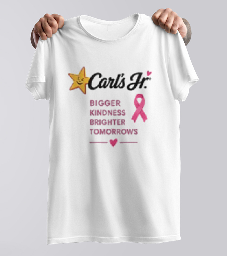 Carl's Jr Bigger Kindness Brighter Tomorrows Pink Ribbon Breast Cancer Awareness T-Shirt