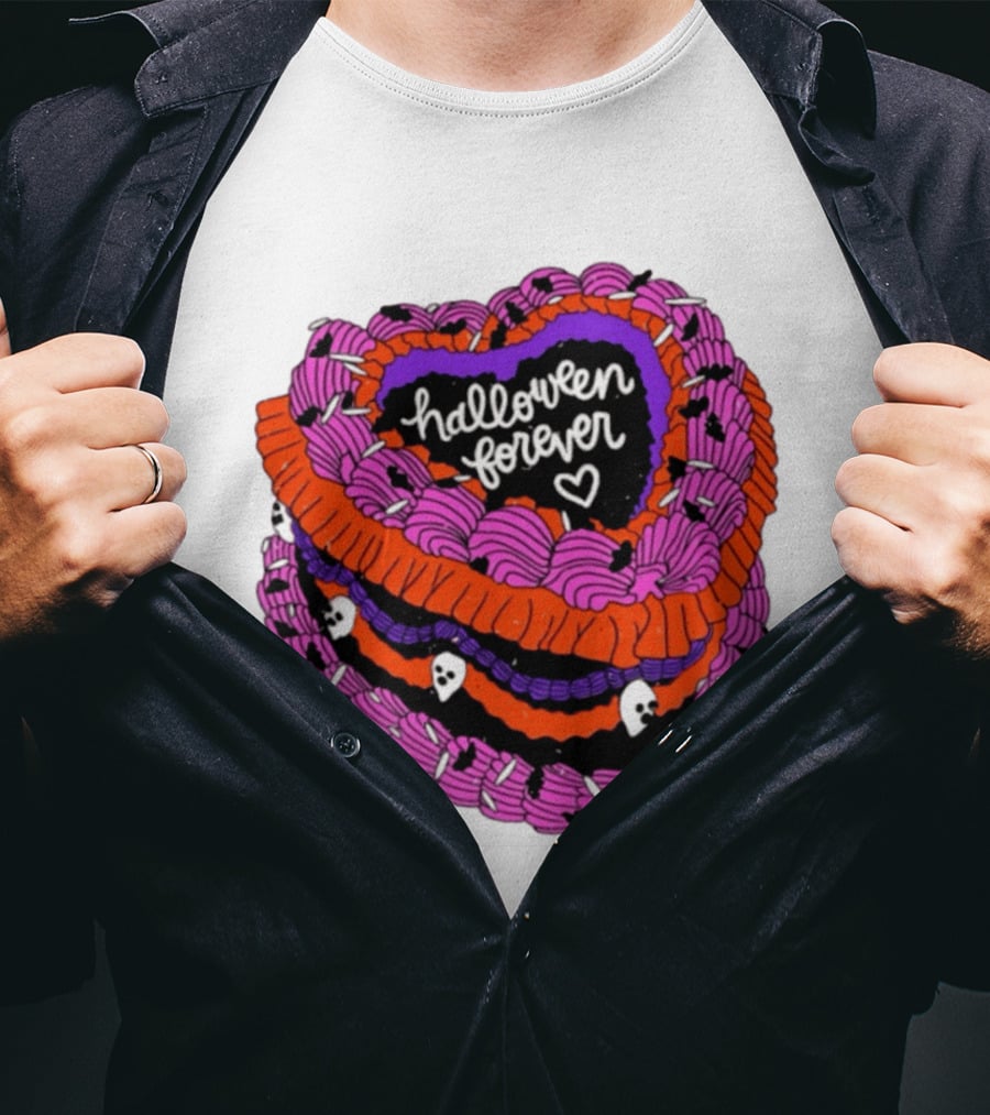 Halloween Forever Heart Cake Spooky Goth Aesthetic Skeleton Decor T-Shirt