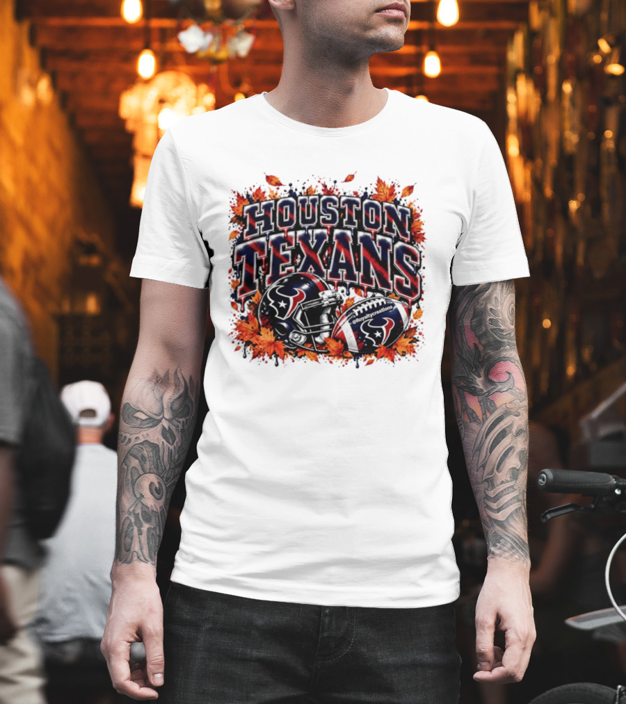 Houston Texans Football Helmet Autumn Leaves 2026 T-Shirt