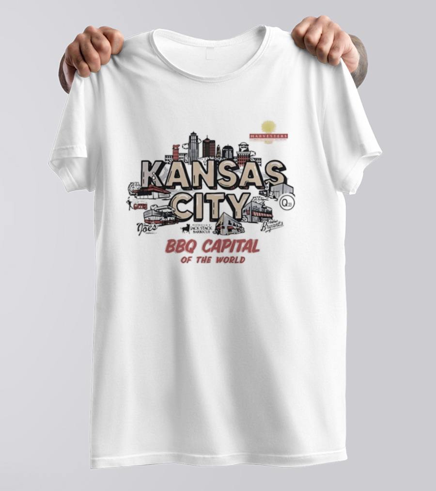 Kansas City BBQ Capital Of The World Skyline Retro Sun T-Shirt