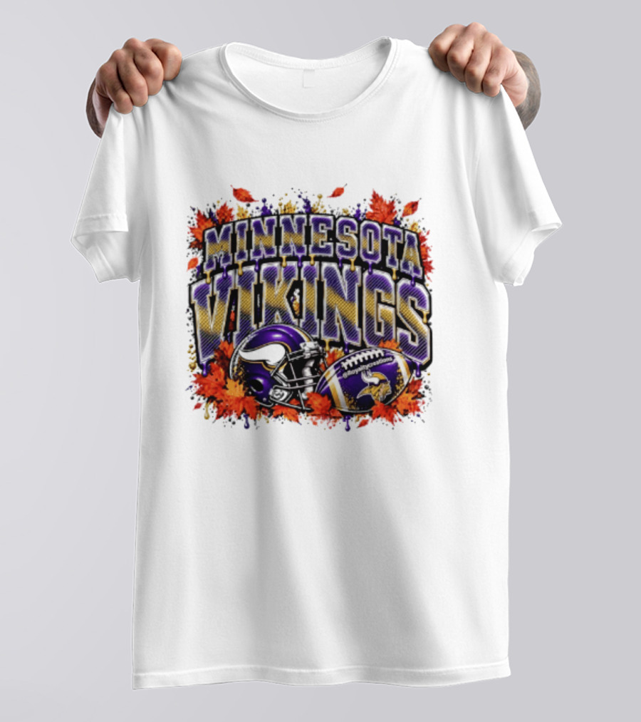 Minnesota Vikings Football Helmet Autumn Leaves Halloween 2026 T-Shirt