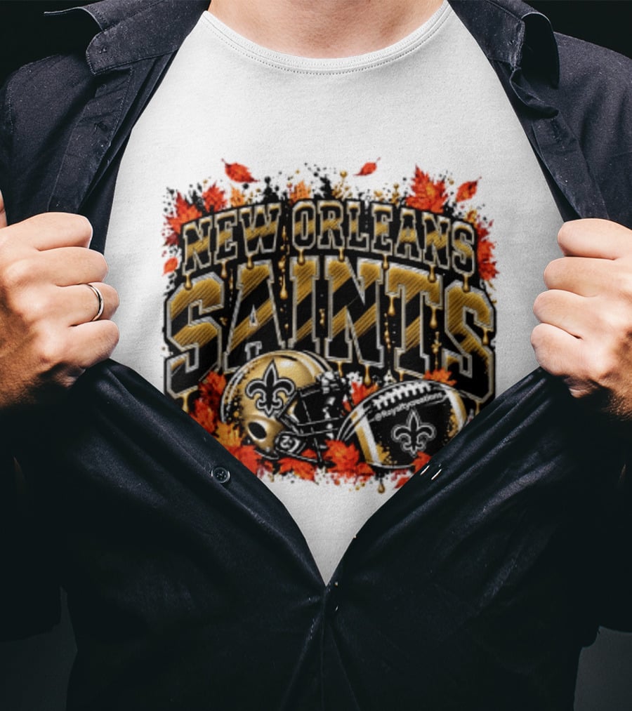 New Orleans Saints Football Helmet Autumn Leaves Halloween 2026 T-Shirt