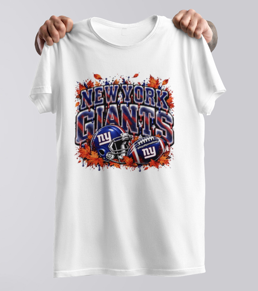 New York Giants Football Helmet Autumn Leaves Halloween 2026 T-Shirt