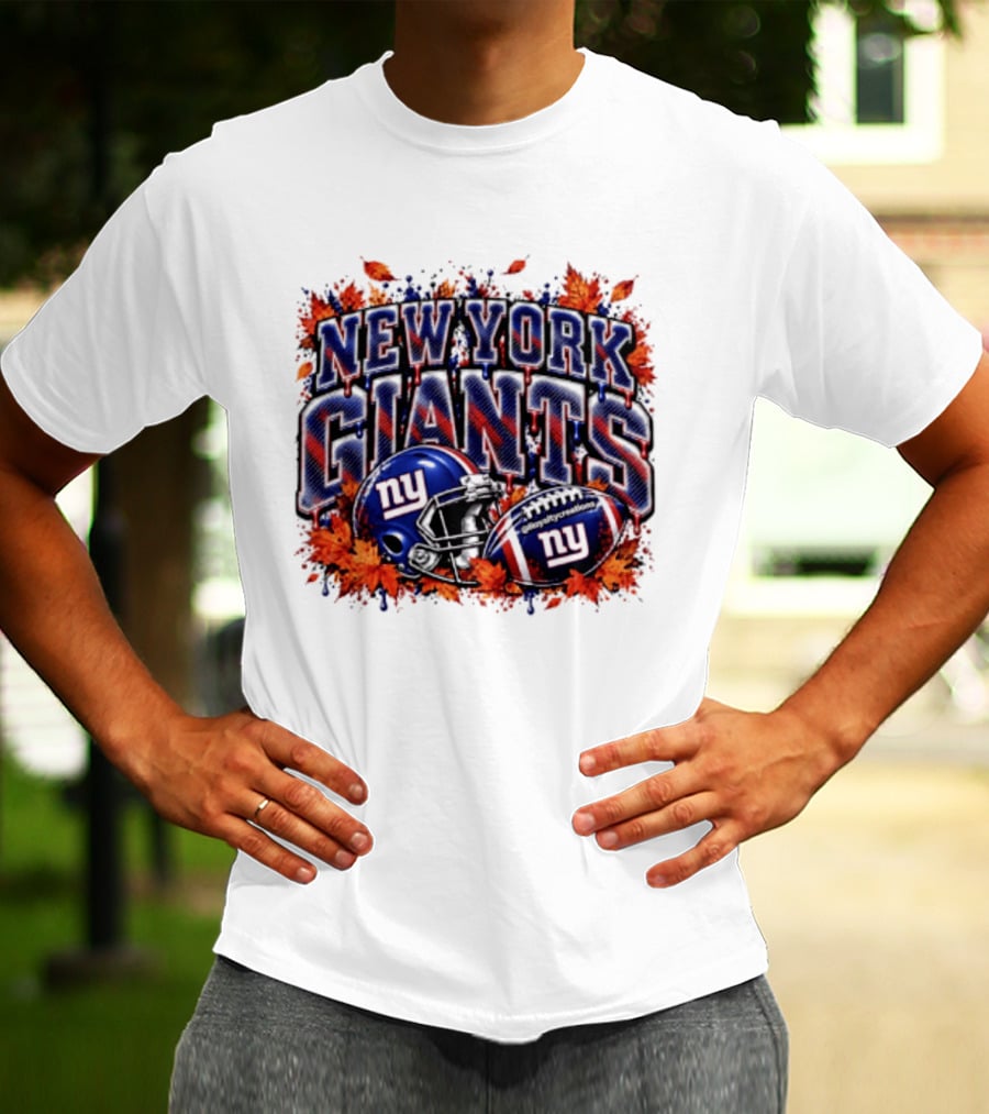 New York Giants Football Helmet Autumn Leaves Halloween 2026 T-Shirt
