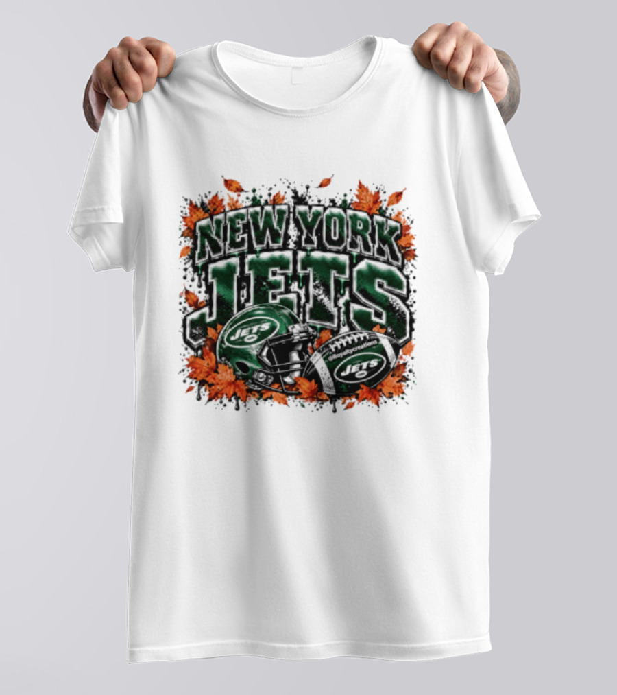 New York Jets Football Helmet Autumn Leaves Halloween 2026 T-Shirt