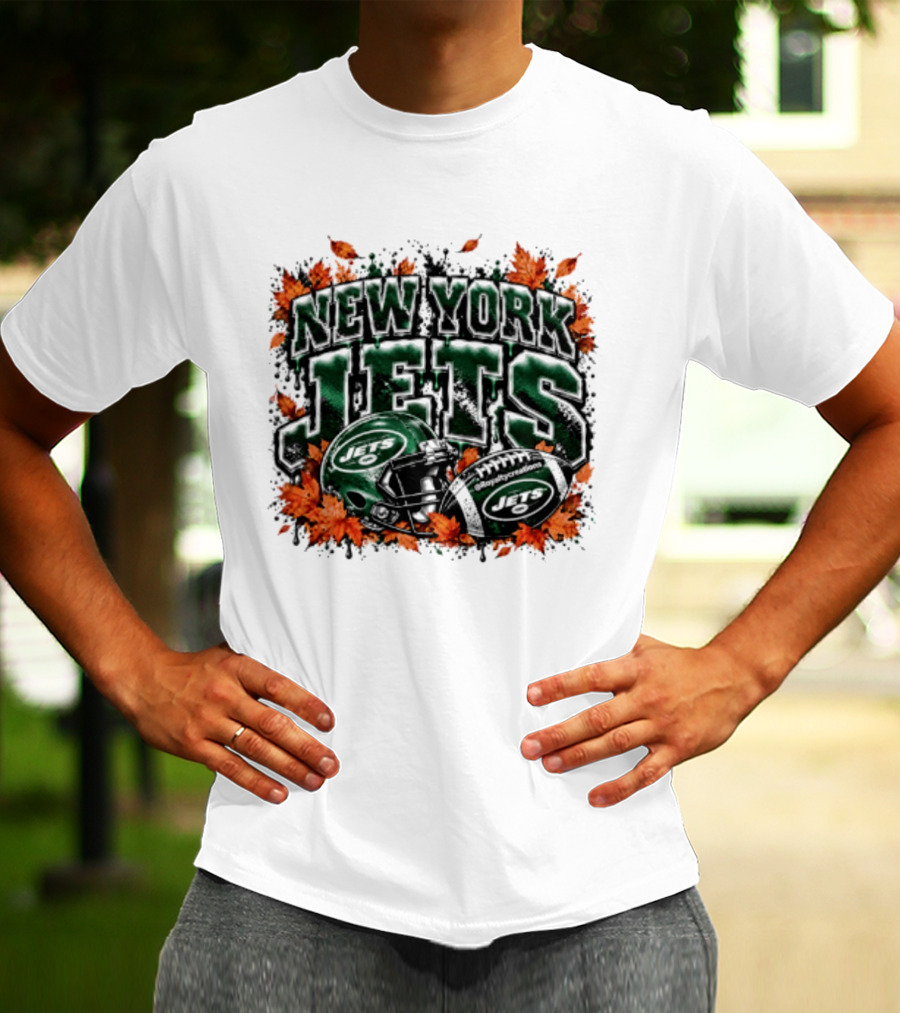 New York Jets Football Helmet Autumn Leaves Halloween 2026 T-Shirt