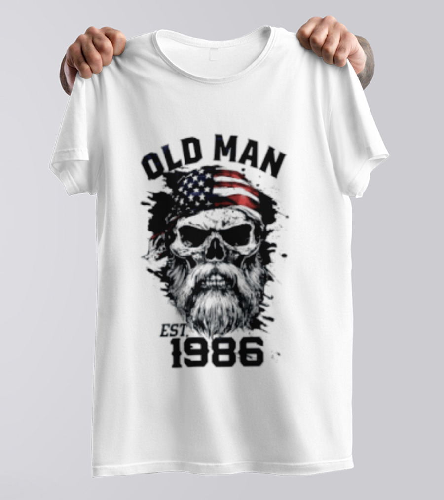 Old Man Est 1986 Skull American Flag Bandana T-Shirt