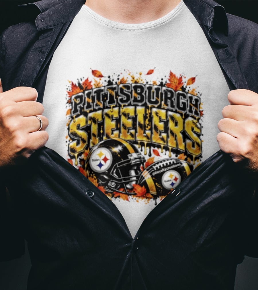 Pittsburgh Steelers Football Helmets Autumn Leaves Halloween 2026 T-Shirt