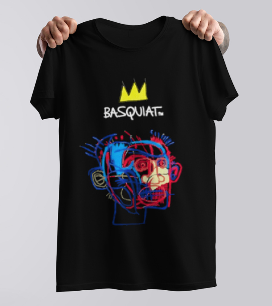 Basquiat Crown Street Face Art With Yellow Crown T-Shirt