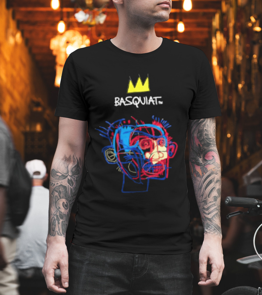 Basquiat Crown Street Face Art With Yellow Crown T-Shirt