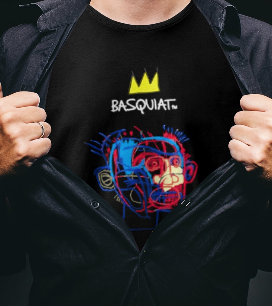 Basquiat Crown Street Face Art With Yellow Crown T-Shirt