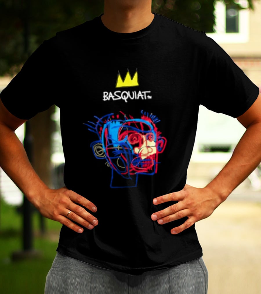 Basquiat Crown Street Face Art With Yellow Crown T-Shirt
