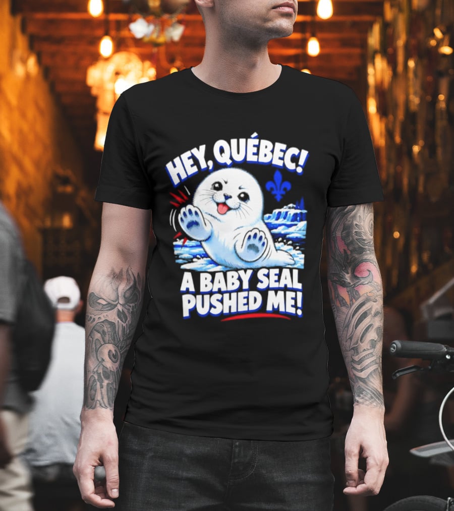 Hey Quebec A Baby Seal Pushed Me Cute Harp Seal Iceberg Splash T-Shirt