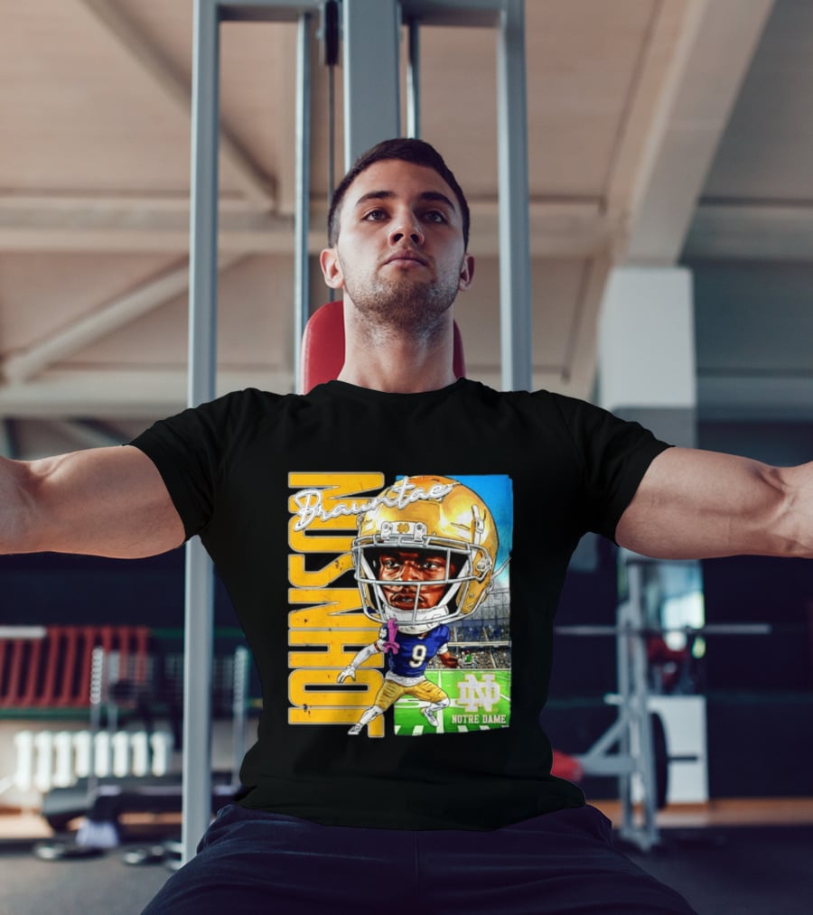 Notre Dame NCAA Football Brauntae Johnson 9 Caricature T-Shirt